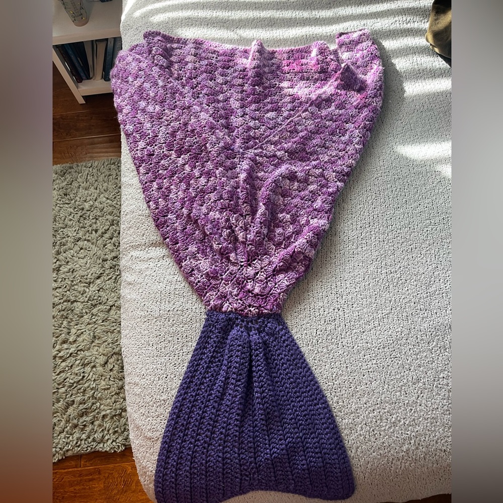 Hand crocheted mermaid tail blanket